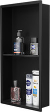 Matte Black Stainless Steel Shower Niche with Double Shelves - No Tile Needed
