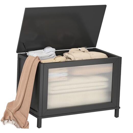Modern Storage Bench, Wood Storage Chest with Safety Hinge, Entryway Storage
