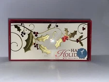 Papyrus Boxed Christmas Cards - Gold Leaves Cranberries 16ct