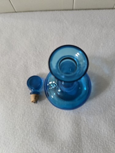 Vtg Blue Glass Apothecary Oil Corked Bottle Genie MCM - Picture 5 of 7