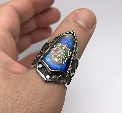 Ottoman Flag Turkish Zihgir Blue Enamel 925K Sterling Silver Men s