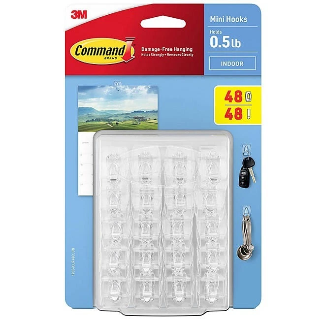 2 PK Command Mini Wall Hooks Clear 48 Hooks + 48 Command Strips Each - Image 2 of 4