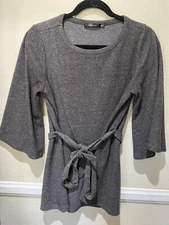 DOE + RAE Gray 3/4 Bell Sleeve Belted Tunic Top - Women's Sz S