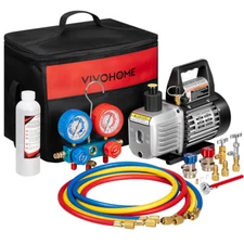 Air Vacuum Pump HVAC AC Air Tool 3.5CFM 1/4hp + Manifold Gauge Set with Case