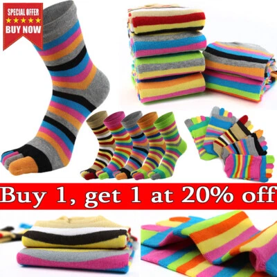 1Pair Cotton Striped Five Finger Toe Socks Women Lady Colorful Stripe Warm Socks