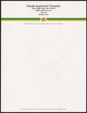 Vintage letterhead JOHN DEERE Pulaski Implement Phone 80 Pulaski Iowa n-mint+