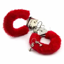 Novelty Prank Playful Fuzzy Furry Red Handcuffs & Keys Valentine's Day Gag Gift