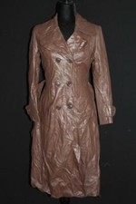 Vintage Lungo Classico 1970'S DONNA Rosso Scuro Pelle Cappotto Taglia S