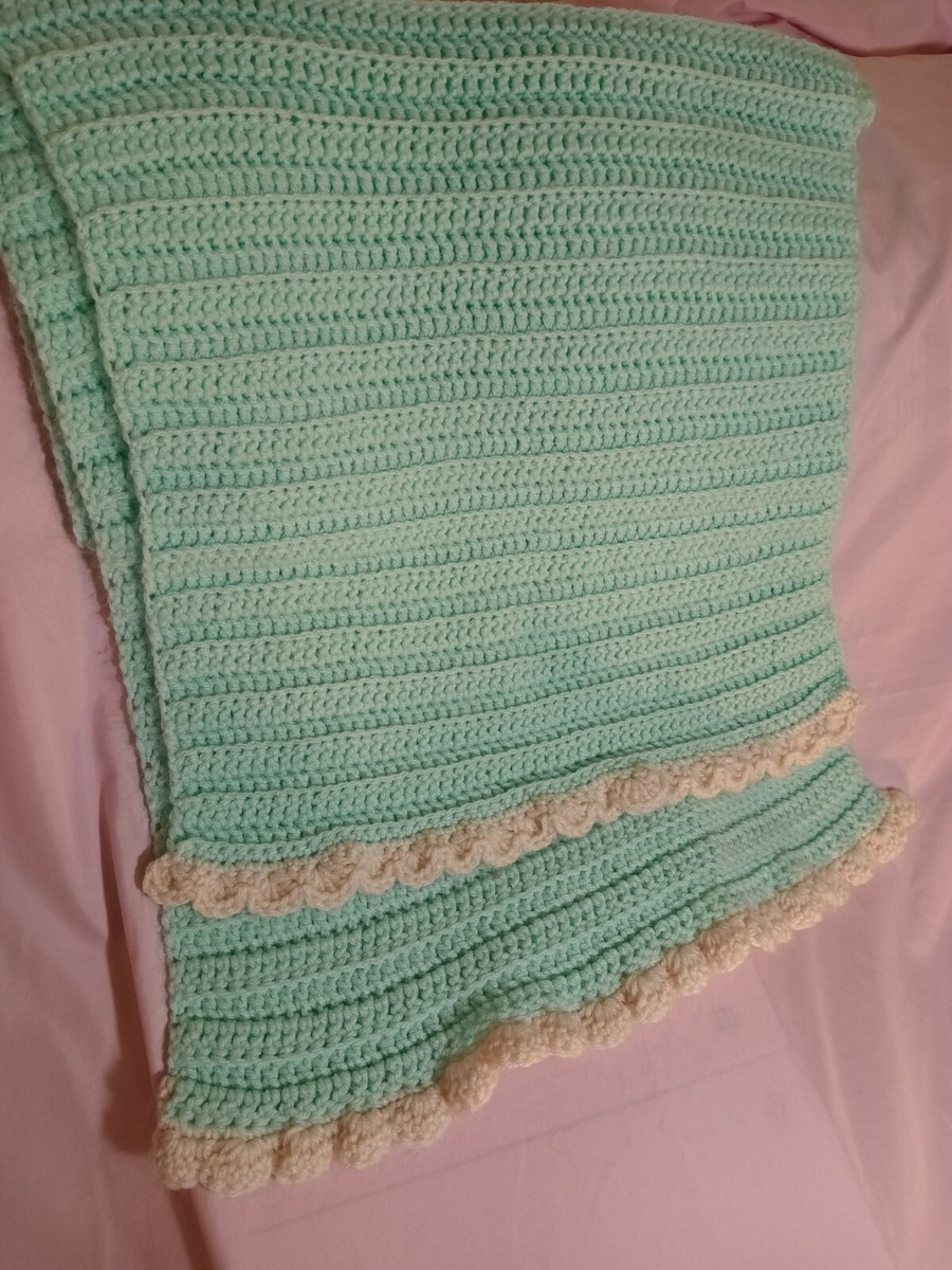 Crochet Afghan Rib Stitch Lap Blanket Throw Oblong Rectangle Shell