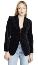 Theory Womens Dot Velvet Cinched Blazer Black White Us 0/uk 4