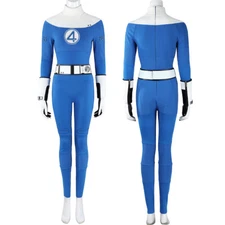 Fantastic Four Invisible Woman Sue Storm Cosplay Costume Blue Jumpsuit 3D Outfit