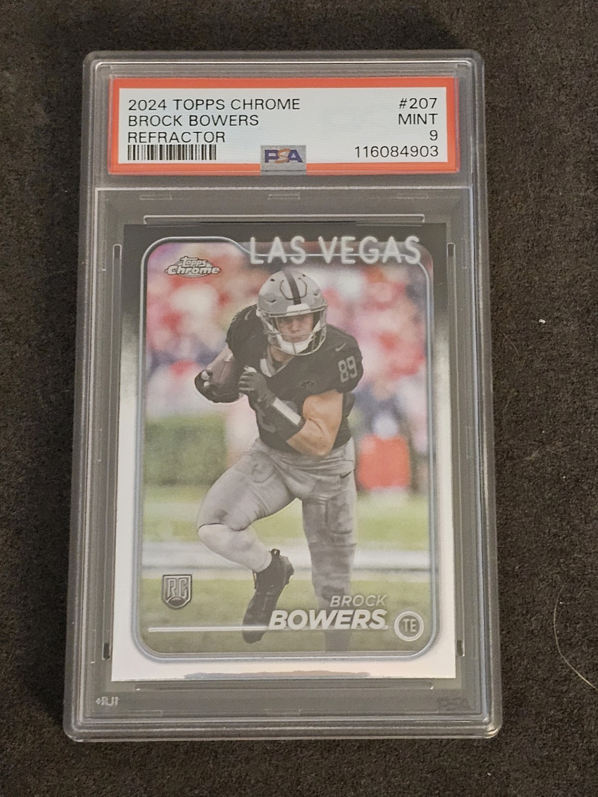 2024 Topps Chrome Brock Bowers Refractor PSA 9 RC #207 Las Vegas Raiders