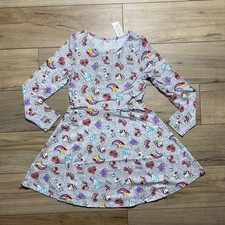The Children's Place Girls Long Sleeve Printed Skater Everyday Dress Large Gray