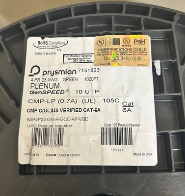 Prysmian 7151823, 23-AWG, 6AP4P24-GN-R-GCC-AP-VSD, 1000Ft Spool
