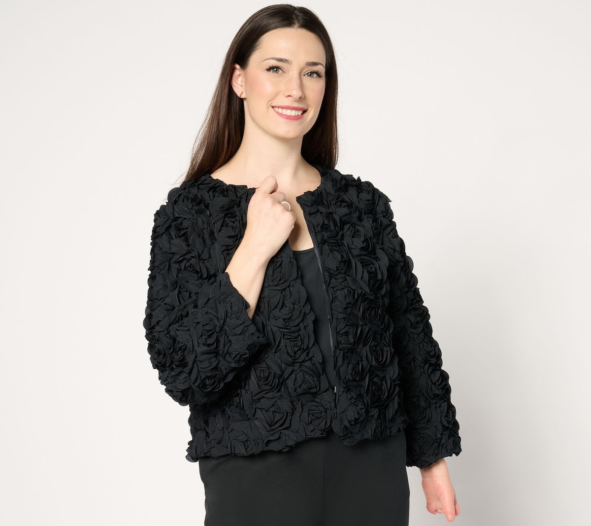 Isaac Mizrahi Live! Always Isaac 3D Floral Applique Crop Jacket