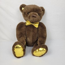FAO Schwarz Anniversary Teddy Bear Gold Bow Tie Brown Plush Stuffed Animal 14