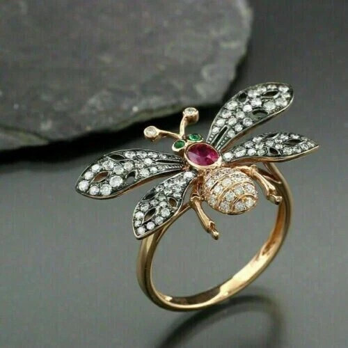 2Ct Oval Cut Lab-Created Ruby Honey Bee Wedding Expensive Ring 14K Gold Plated