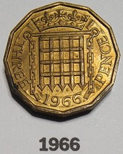 1966 Queen Elizabeth II Brass Threepence (3d)  coin. See photos for condition.