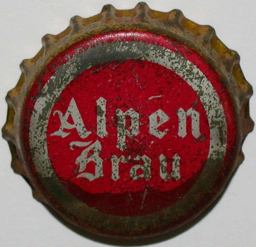 Vintage beer bottle cap ALPEN BRAU red silver and gold cork lined used condition