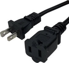 15 Foot Extension Cord, Black Two Prong Power Extension Cord, US AC 18AWG Ind...