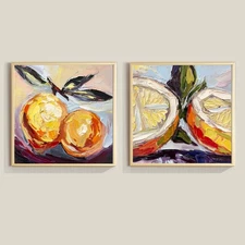 Set of 2 Lemon Oil Paintings 3.94×3.94 in each - Original Impasto Miniature Art