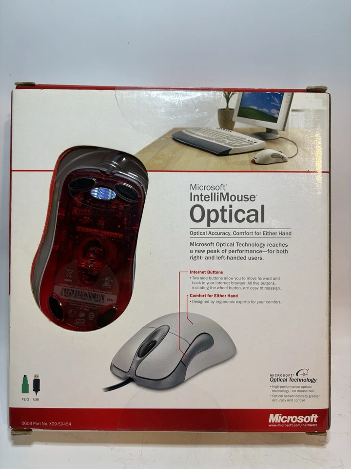 Microsoft IntelliMouse Optical USB/PS2 Mouse, Five Programmable Buttons NIB - Image 2 of 4