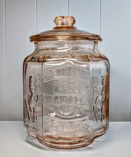 Large Vintage Planters Pennant Peanut Jar With Lid In Pink/Peach Colored Jar