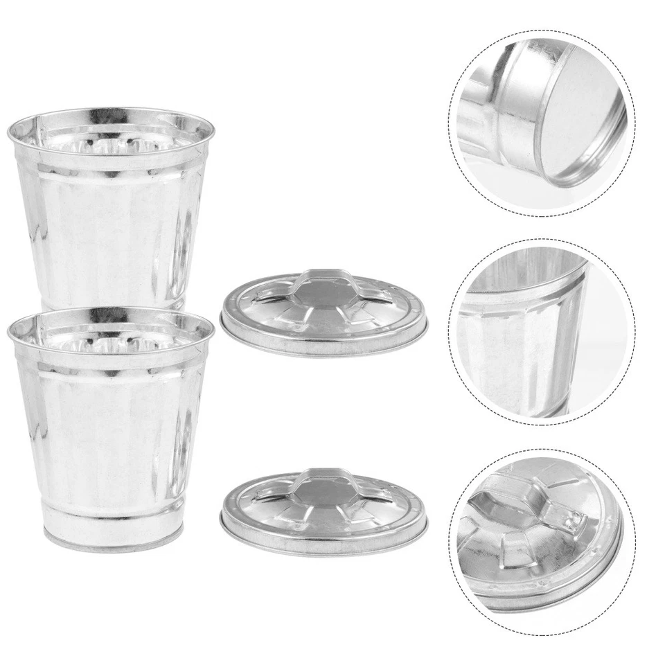 2 Pcs Büromülleinmer Blech Mülleimer Mit Deckel Küchenabfallbehälter - Bild 2 von 4