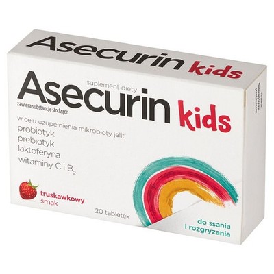 Pastiglie Asecurin Kids con vitamina C e B2, 20 pezzi.