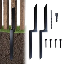 2.8ft Fence Post Repair Kit, Heavy Duty Steel Anchors,2 Pack, Black