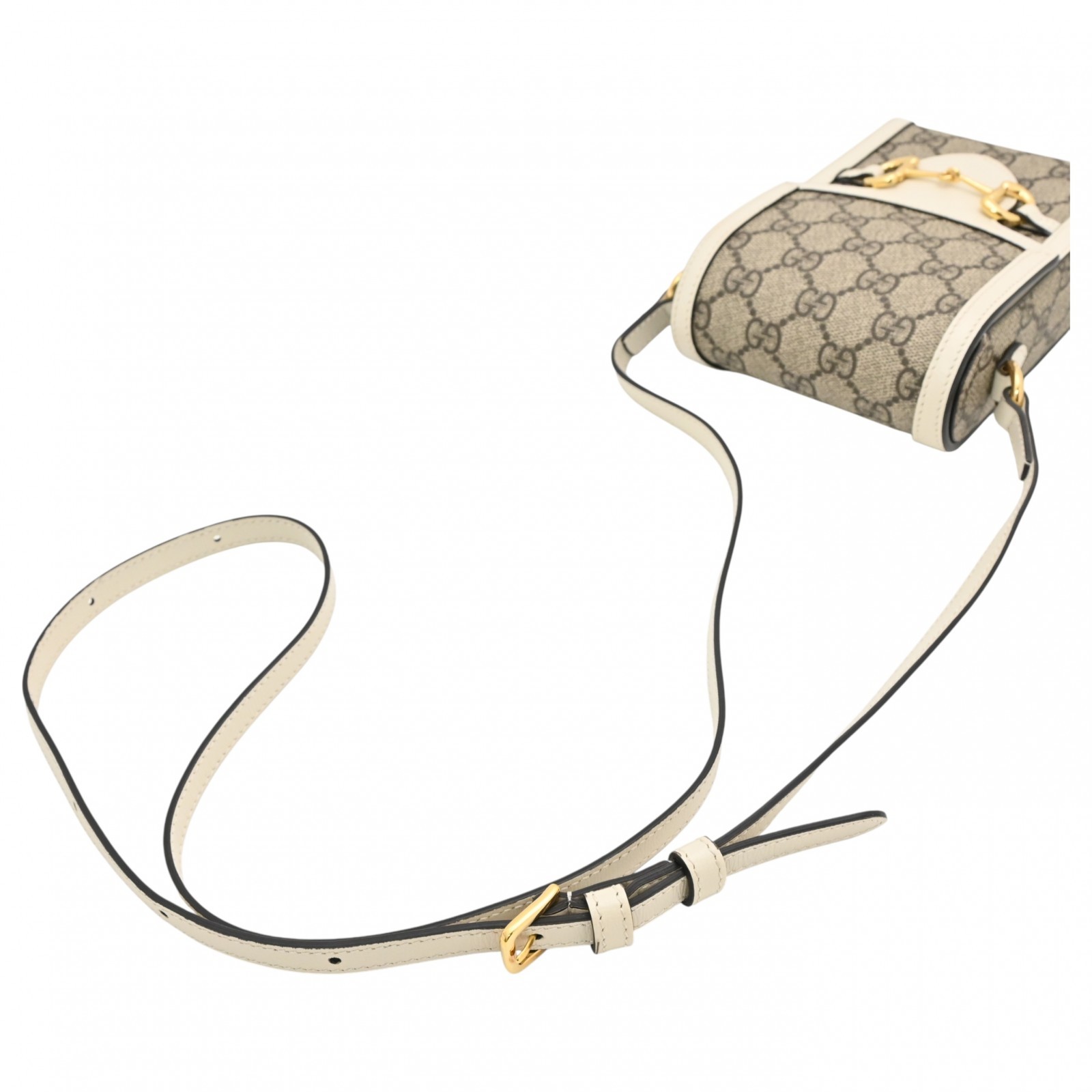 Auth GUCCI GG Supreme Horsebit Shoulder Bag Gold Hardware White Leather gu5858cd thumbnail 11