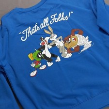 Looney Tunes Sweatshirt Blue Graphic Pullover Thats All Folks Small WB