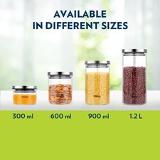 Glass Food Canister Jar With Stainless Steel Lid Silicone Ring, Stackable Jars