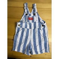 Vintage Oshkosh B'gosh Striped Shortall Overall Snap Bottom Paper Tag Denim 24M