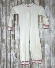 Vintage JCPenney Toddletime Knit One Piece Pajamas Sz 4T White Pink Hearts