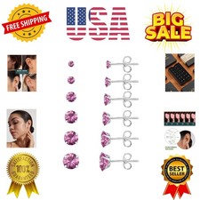 6 Pairs Stud Earrings Set, Hypoallergenic Cubic Zirconia 316L Earrings Stainl...