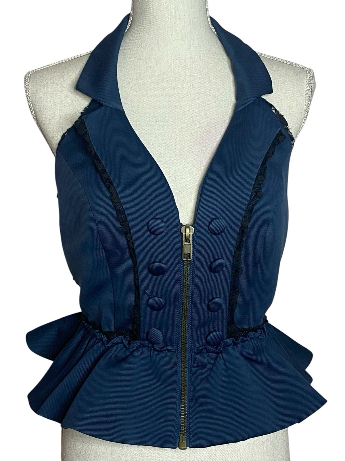 Corset Bustier Full Zip Blue Lace Trim Renn Faire Renaissance Festival Regency M-image