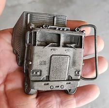 Vtg 70s SEMI TRUCK Cabover Brass Belt Buckle Flat Nose USA Freightliner Kenworth