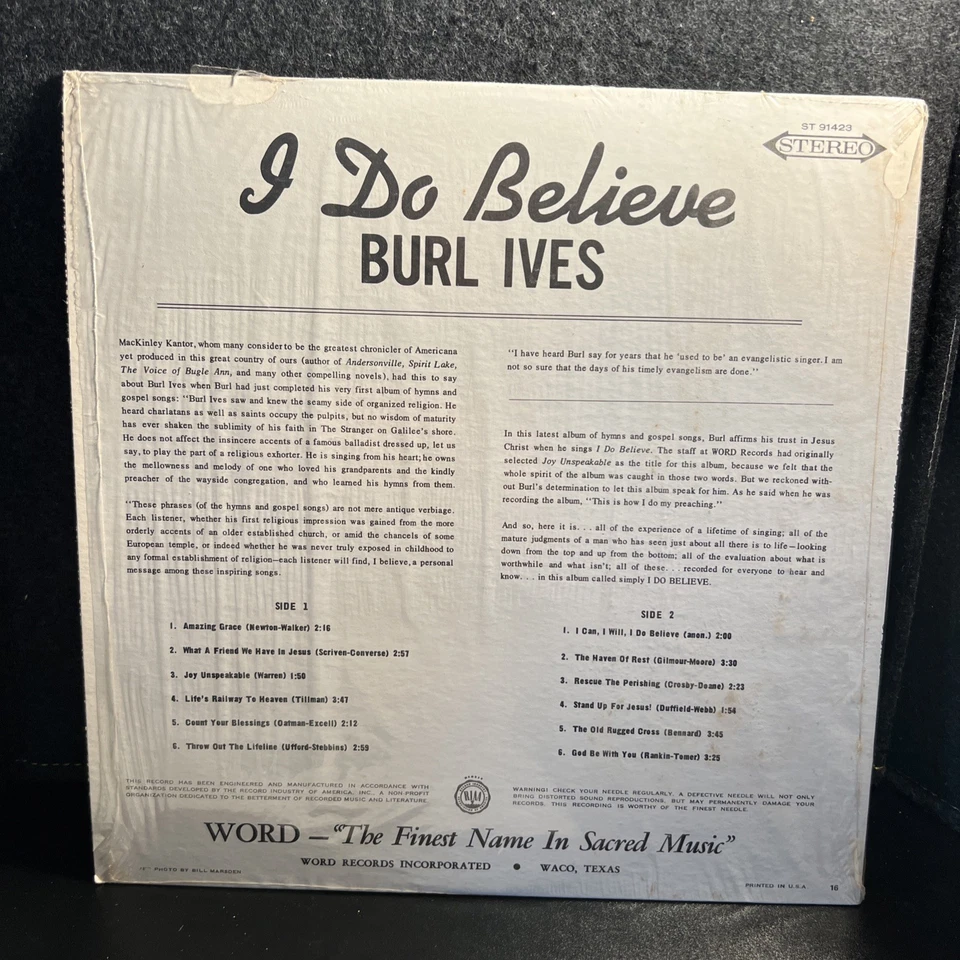 Burl Ives I Do Believe Word ST-91423 Stereo Club Edition - Image 2 of 4