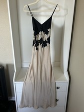 Josie Natori Genuine Silk Black and beige Night gown Slip Dress Size XS
