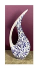 OZEN CERAMIC HAND DECORATED IN TURKEY WHITE & BLUE LONG GOOSE NECK PITCHER VASE