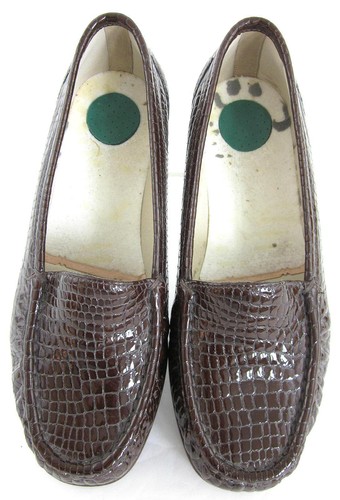 New! SAS Simplify Moccasin Loafers Brown Croc Leather Sz 6.5 WW No Insoles - Picture 4 of 8