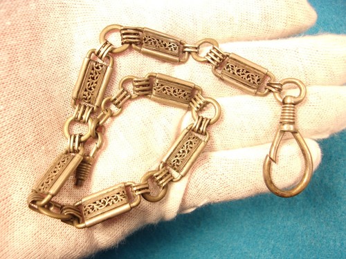 HEAVY DUTY OLD VTG ANTIQUE 800/835 "STERLING" SILVER MENS POCKET WATCH FOB CHAIN - Picture 6 of 8