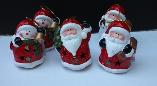 Set of 5 Ceramic Christmas Ornaments 3" with lights batteries included - Picture 10 of 14