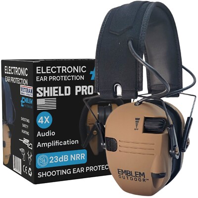 Shield Pro Electronic Shooting Ear Protection for Gun Range Safety - Brown
