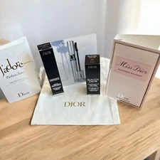 MISS DIOR,  J'Adore, Dior Show Mascara, Rouge Dior Lipstick 999 Samples Gift Bag
