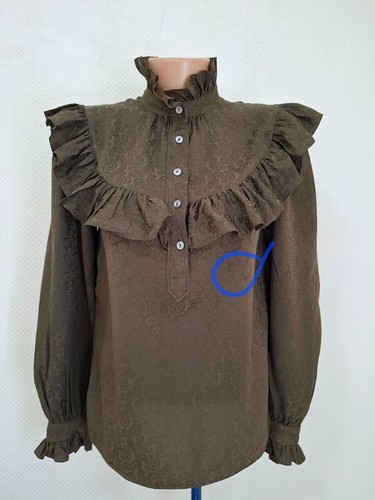Vintage 70’s Saint Laurent Silk Jacquard Blouse paisley ruffled collar Size 38 - Picture 22 of 24