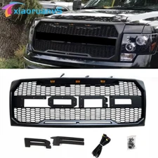 Grille For F150 2009-2014 Raptor Style W/3 Lights Front Bumper Grill Matte Black