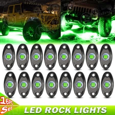 16x Green LED Rock Lights Pods Underbody Glow Lamp for Offroad SUV Pickup Truck