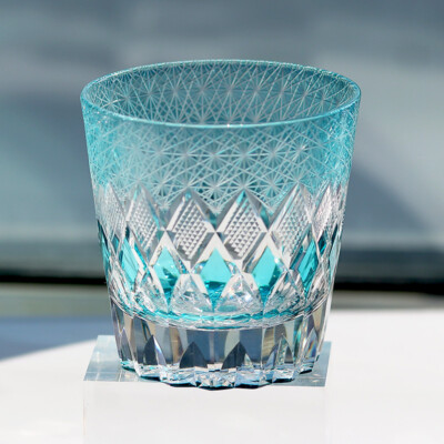 Artisan Crafted Sky Blue Crystal Whisky Tumbler-Premium Cut Glass Perfect Gift